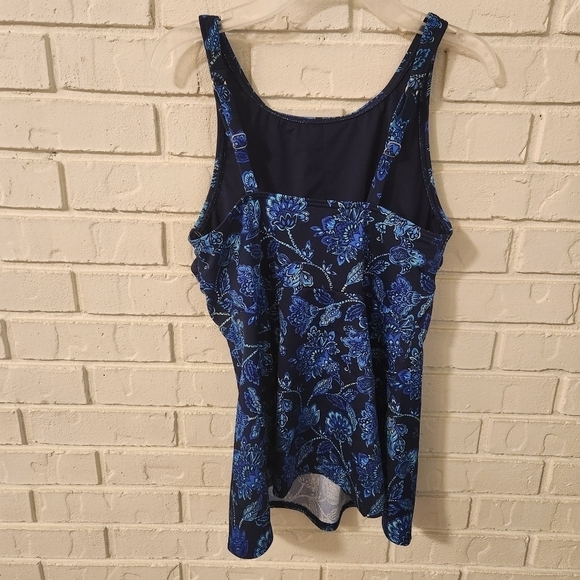 Lands End Floral Blue Women's Swim Top - Picture 3 of 8